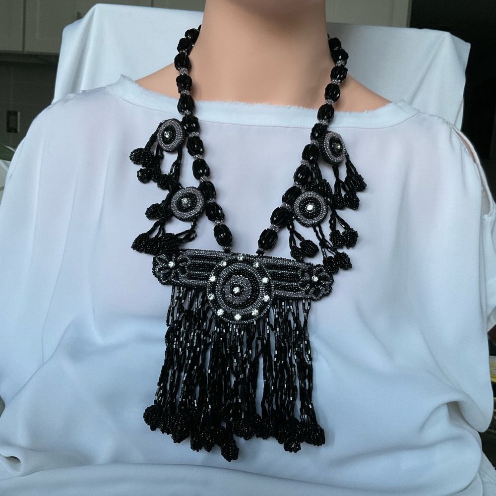 Handcrafted In Morocco Statement Beaded Necklace - image 2